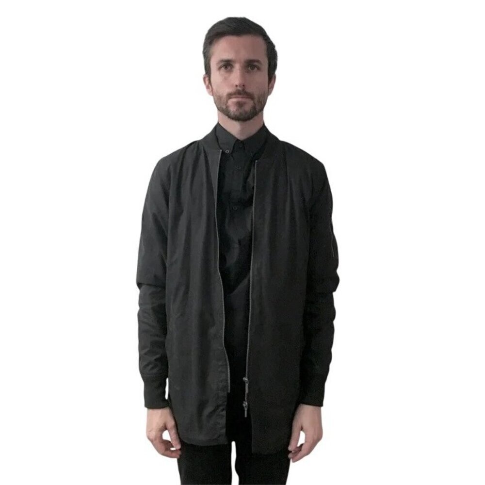 Zanerobe Aten Long Bomer Jacket Mens Size XL Cotton Black Streetwear ZIp Up Edgy